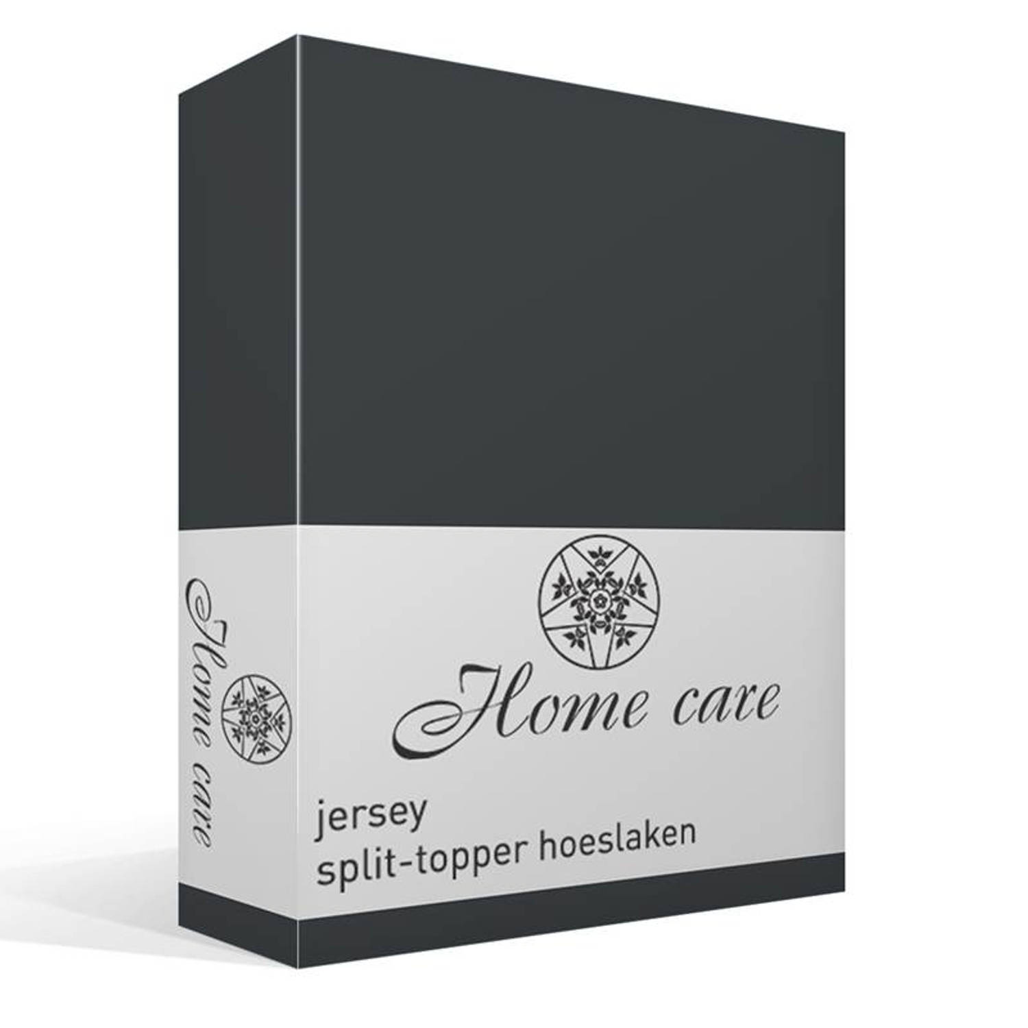 Home Care Jersey Split-topper Hoeslaken - 100% Gebreide Jersey Katoen - Lits-jumeaux (200x200/220 Cm) - Antraciet