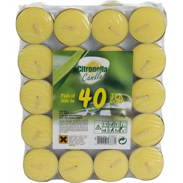Citronella waxinelichtjes - 40x stuks - geel - geurkaarsen