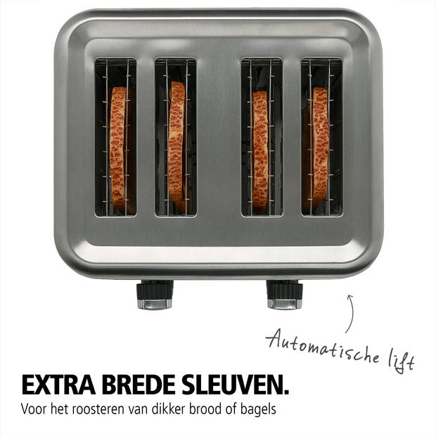 Brabantia BBEK1031N Broodrooster - 4 Sleuven - 1800 Watt - RVS / Aluminium