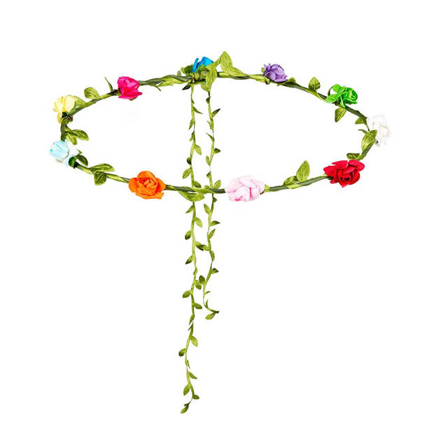 Toppers Carnaval/festival hippie flower power hoofdband met gekleurde bloemen - Verkleedhaardecoratie