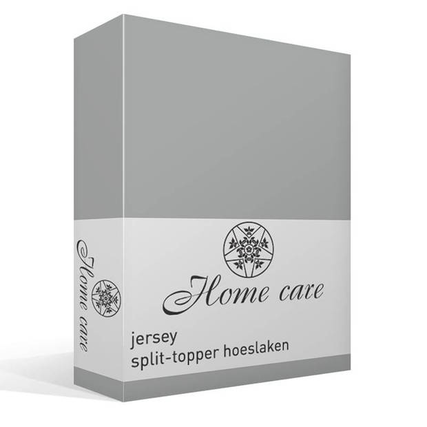 Home Care jersey split-topper hoeslaken - 100% gebreide jersey katoen - Lits-jumeaux (180x200/220 cm) - Grey