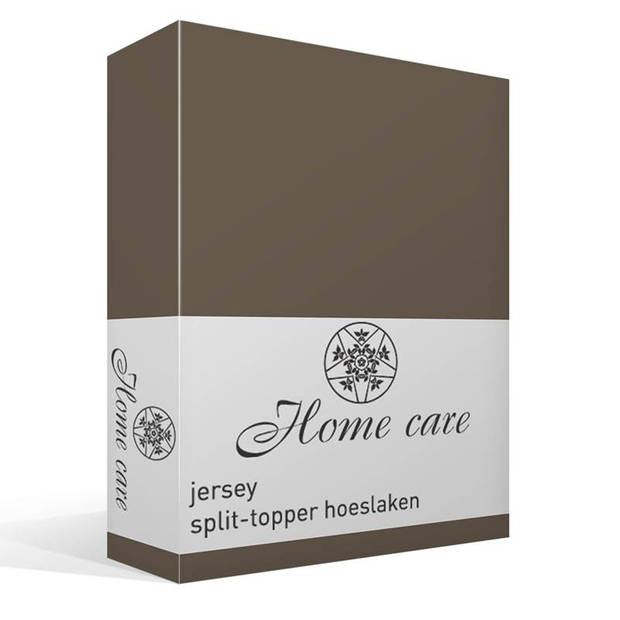 Home Care jersey split-topper hoeslaken - 100% gebreide jersey katoen - Lits-jumeaux (180x200/220 cm) - Taupe