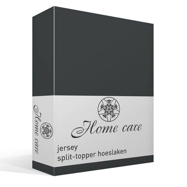 Home Care jersey split-topper hoeslaken - 100% gebreide jersey katoen - Lits-jumeaux (200x200/220 cm) - Antraciet