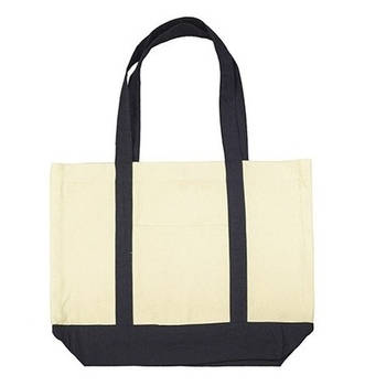 Basic strand tas beige/navy - Boodschappentassen