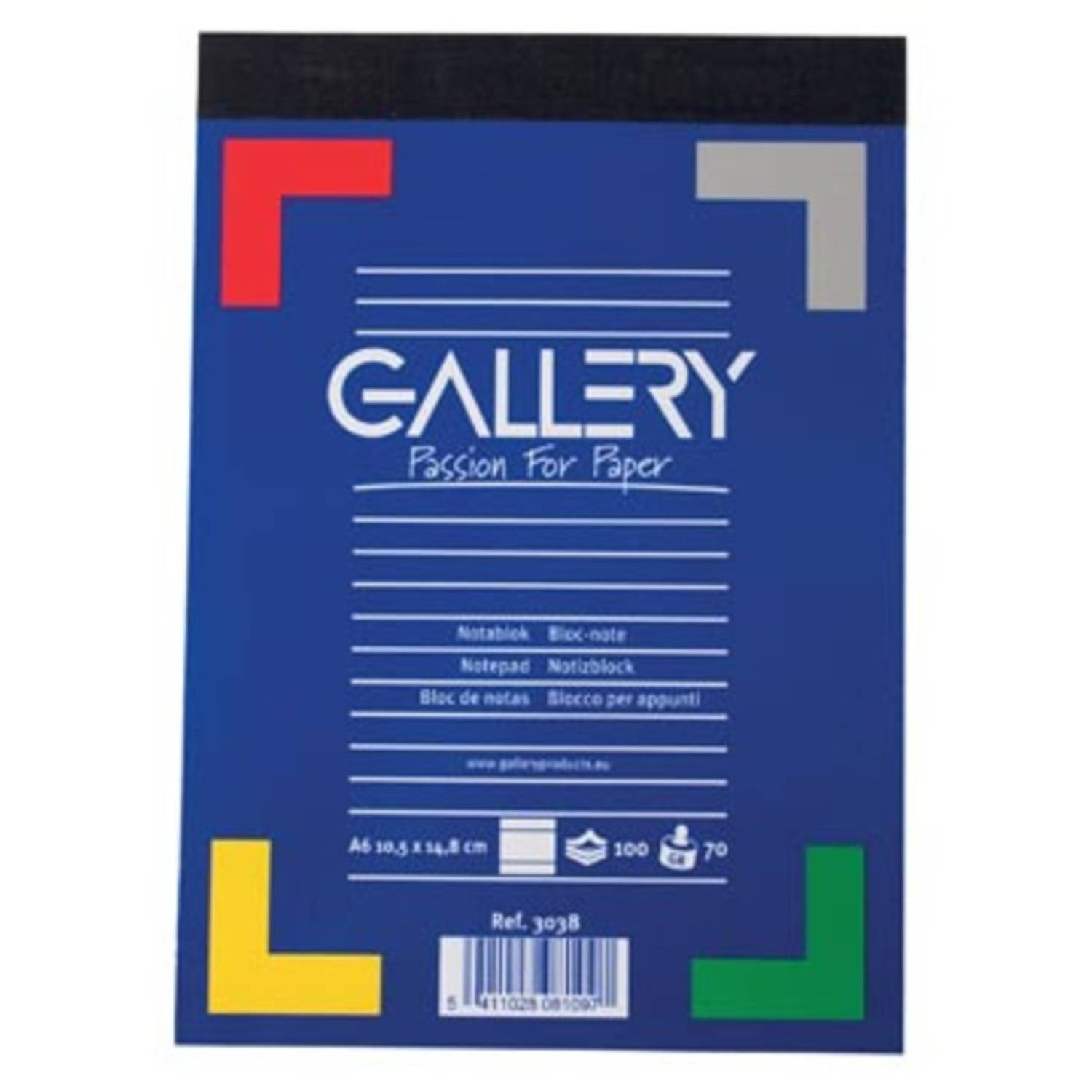 Gallery notitieblok, ft A6, gelijnd, blok van 100 vel