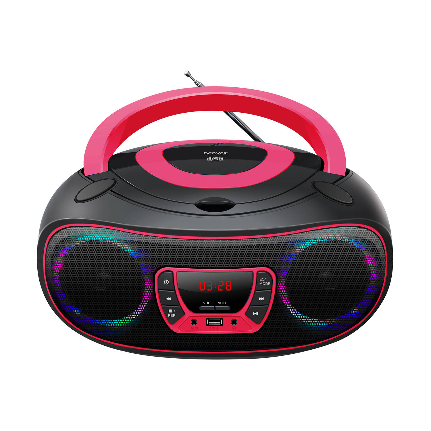 Denver Draagbare Boombox - Bluetooth - FM Radio met LED verlichting - CD Speler - AUX aansluiting - TCL212BT - Roze