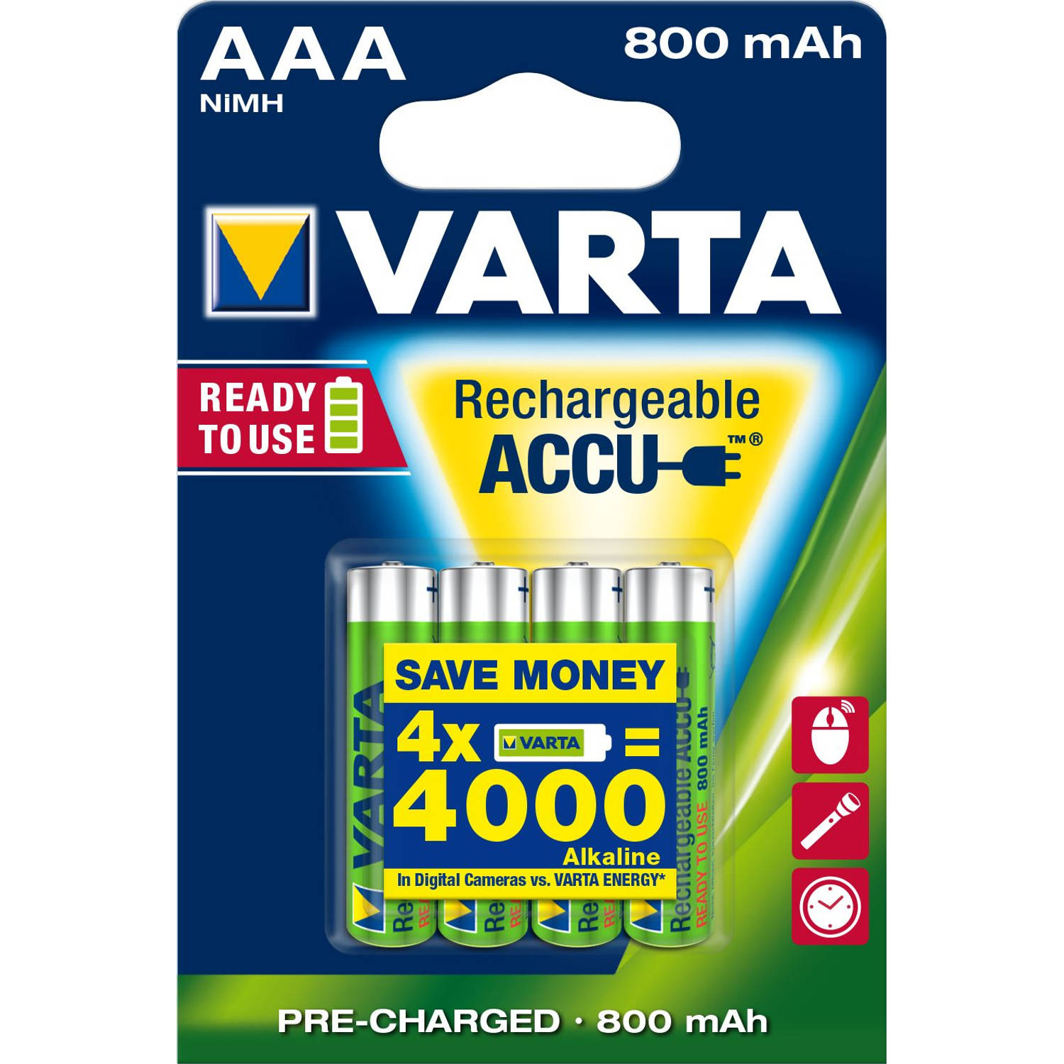 enthousiasme De kamer schoonmaken duizend Oplaadbare batterijen Varta Ready to Use AAA: 4 stuks | Blokker