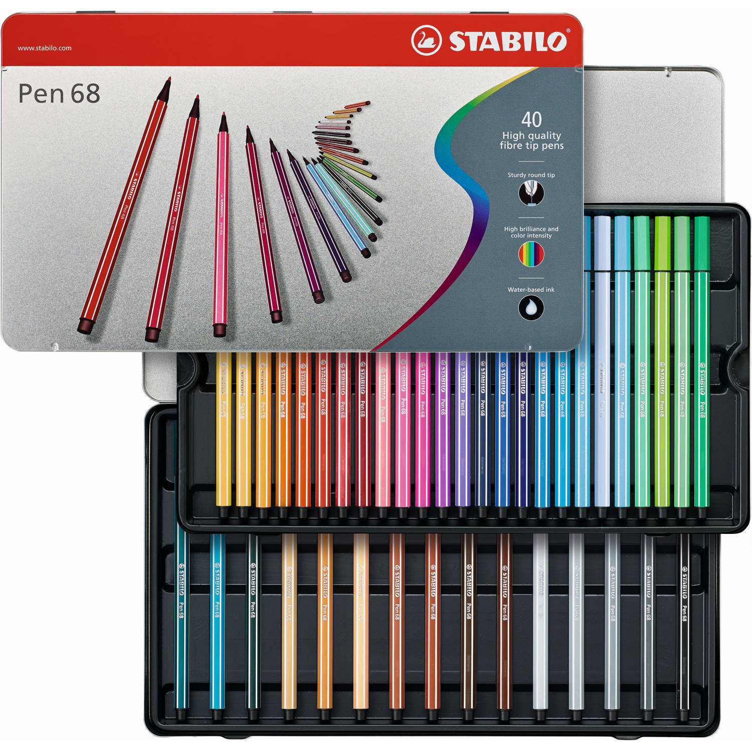 Viltstiften Stabilo pen 68 metalen doos - 40 stuks - Viltstift Stabilo