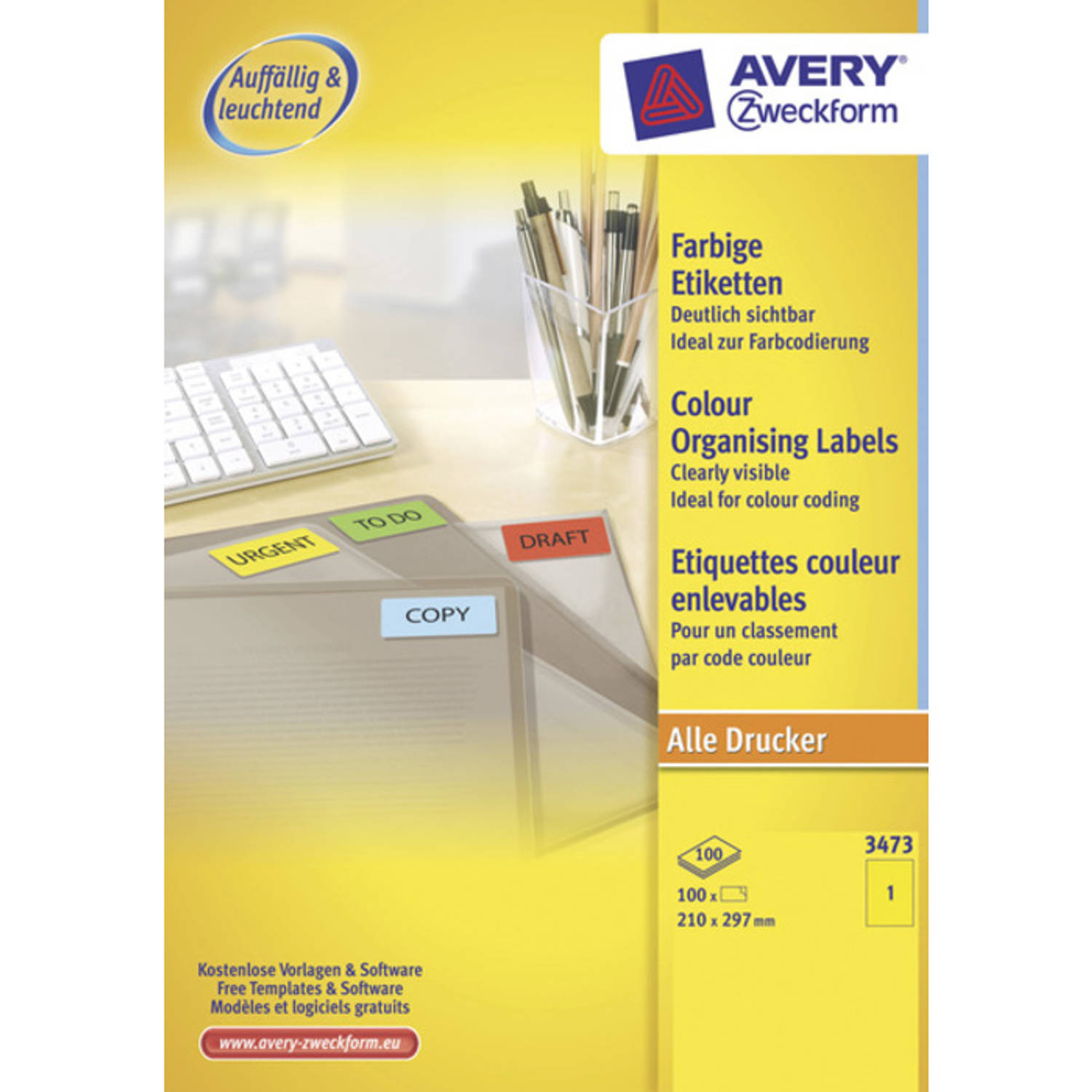 Etiket Avery Zweckform 3473 210x297mm A4 geel 100stuks