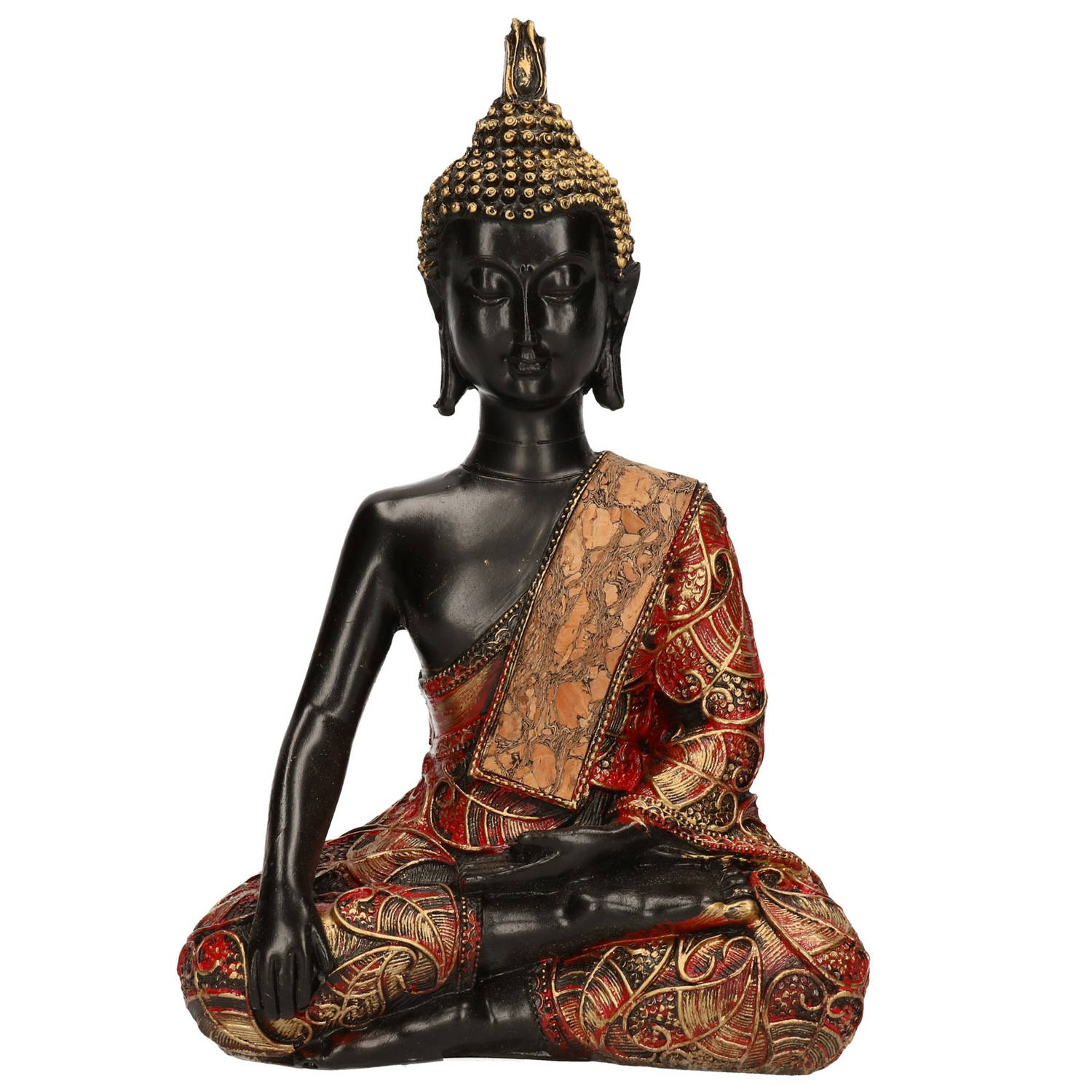 Boeddha beeld zwart-goud zittend 21 cm type 2