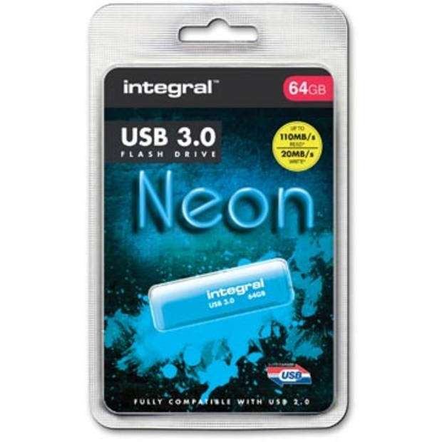 Integral Neon USB 3.0 stick, 64 GB, blauw