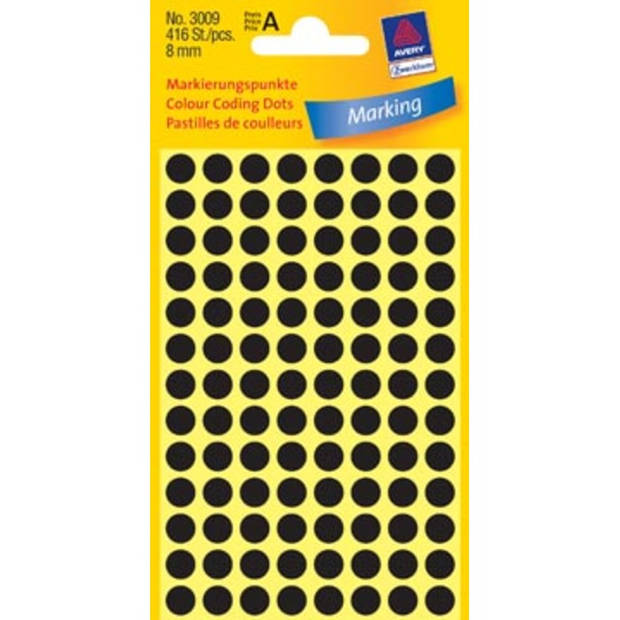 Avery Ronde etiketten diameter 8 mm, zwart, 416 stuks