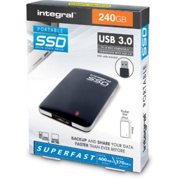 Integral draagbare SSD harde schijf, 240 GB, zwart