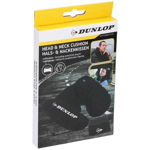 Dunlop Hoofd- en Nekkussen - Opblaasbaar - met Opbergtas - Zwart