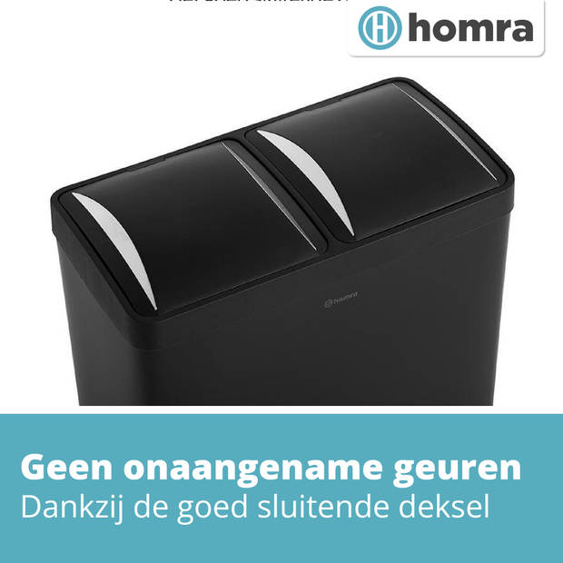 Homra NEVIQ Duo Prullenbak - Afvalemmer Afvalscheiding 2 vakken - 60L - Zwart