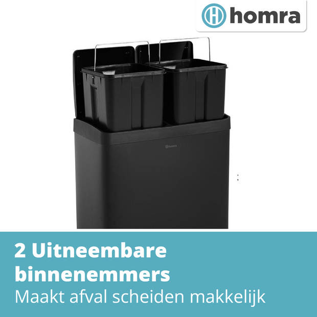 Homra NEVIQ Duo Prullenbak - Afvalemmer Afvalscheiding 2 vakken - 60L - Zwart