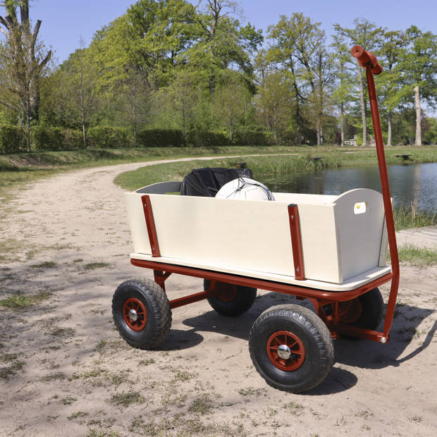SUNNY Billy Beach Wagon / Bolderkar van blank hout Bolderwagen met luchtbanden in rood