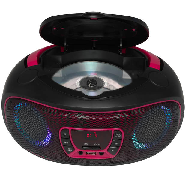 Denver Draagbare Boombox - Bluetooth - FM Radio met LED verlichting - CD Speler - AUX aansluiting - TCL212BT – Roze