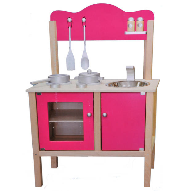 Keukentje hout roze
