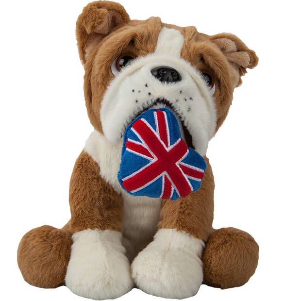 Kamparo hondenknuffel Bulldog met Union-Jack 20 cm bruin/wit