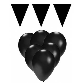 Decoratie zwart 15 ballonnen met 2 vlaggenlijnen - Feestpakketten
