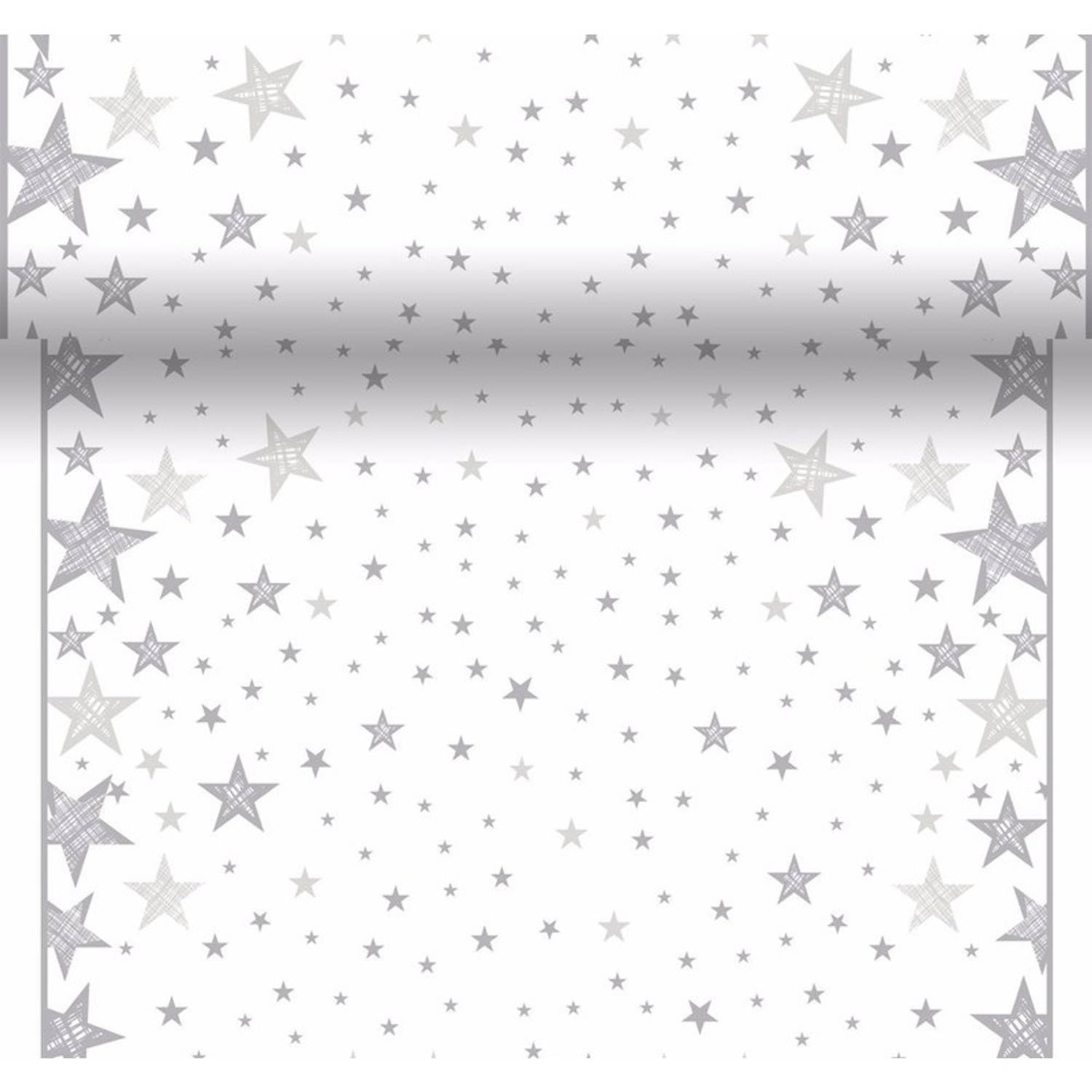thema tafelloper/placemats wit/zilver sterren 40 x cm Tafellakens |