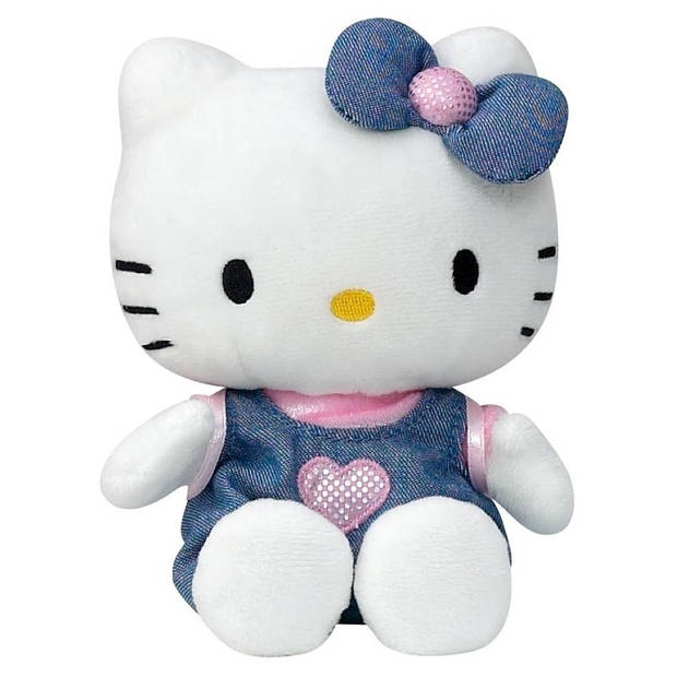 Pluche Hello Kitty knuffel in blauw jurkje 15 cm - Knuffeldier