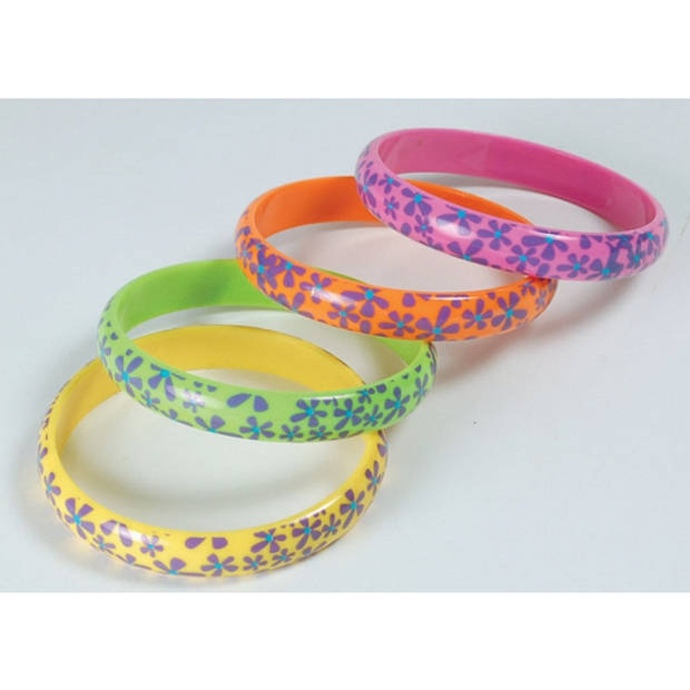 Hippie Flower Power bloemen armbandjes set van 4 stuks - Verkleedsieraden