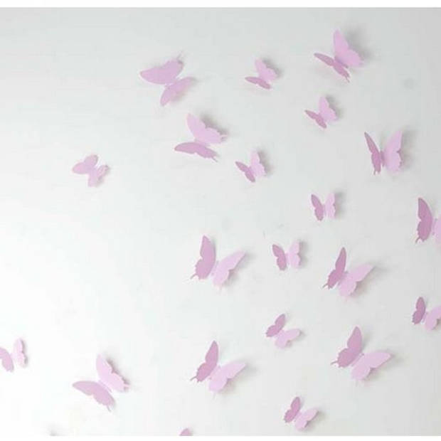 3D vlinder muurstickers - Roze - 12 stuks