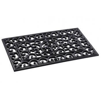 Rubberen schoonloopmat barok zwart voor buiten 75 x 45 cm - Deurmat rubber