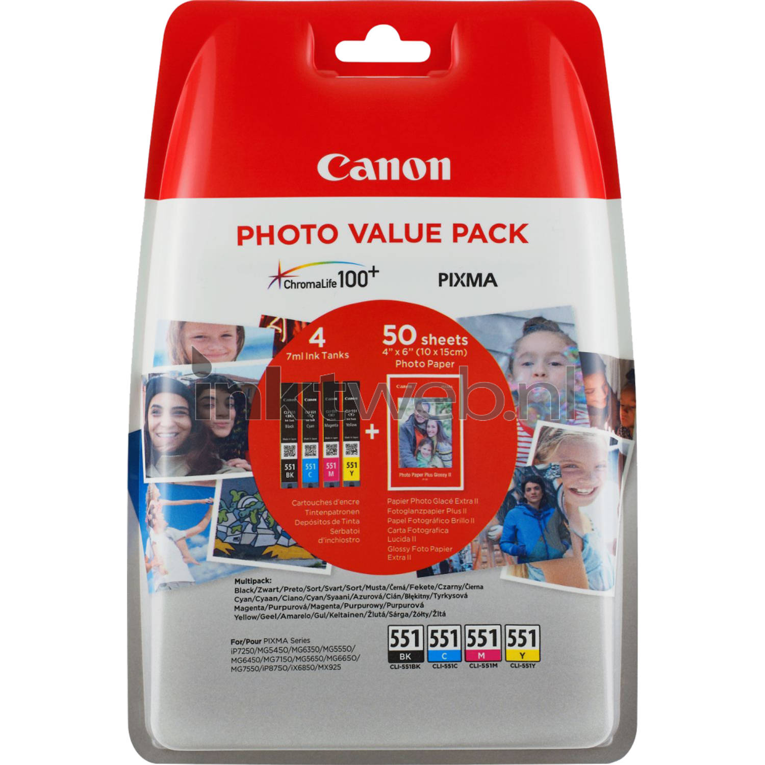 Canon CLI-551 Multipack met fotopapier zwart en kleur cartridge