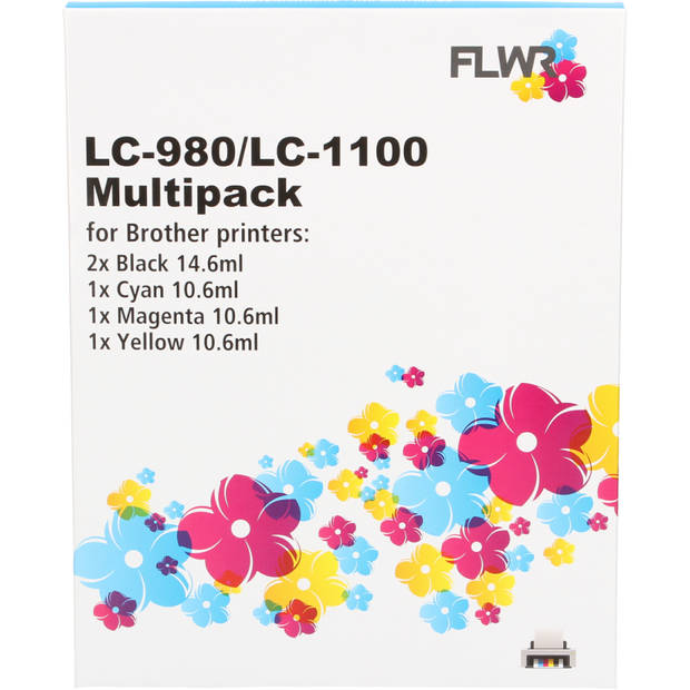 FLWR Brother LC-980 / LC-1100 Multipack zwart en kleur cartridge