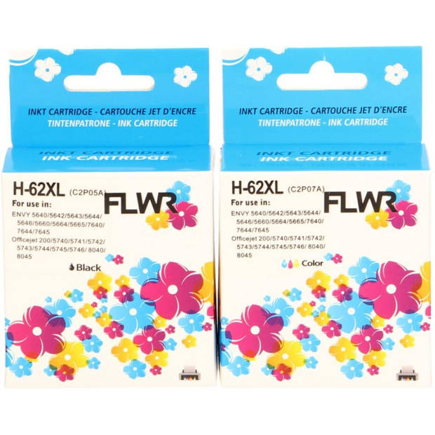 FLWR HP 62XL 2-pack zwart en kleur cartridge