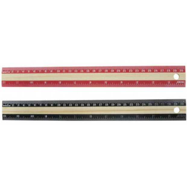 Craftline liniaal hout 30 cm zwart/rood - School liniaal - Tekenen - Meten