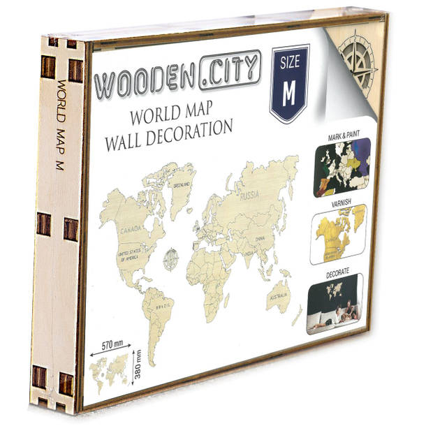 Wooden City Wereldkaart M - Houten Modelbouw - 57x35 cm