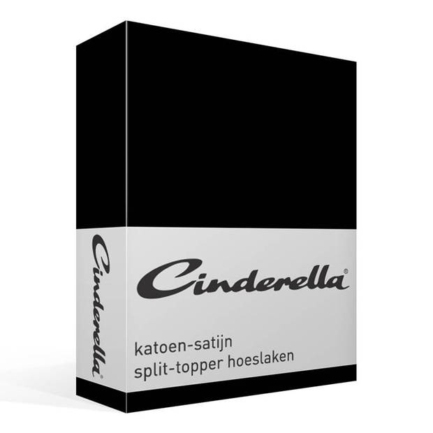 Cinderella satijn split-topper hoeslaken - 100% katoen-satijn - Lits-jumeaux (160x200 cm) - Black