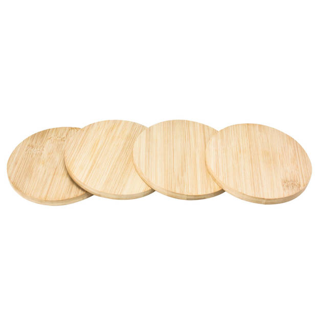 Set van 4 glazenonderzetters bamboe hout 10 cm - Glazenonderzetters