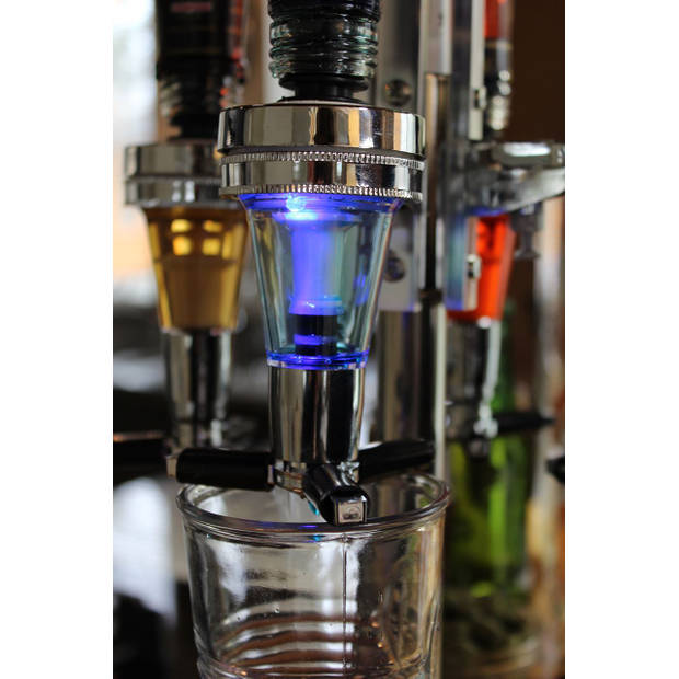 United Entertainment® Bar Butler Carrousel 4 met LED lampjes - Flessenhouder voor 4 flessen, Draaibare Cocktail