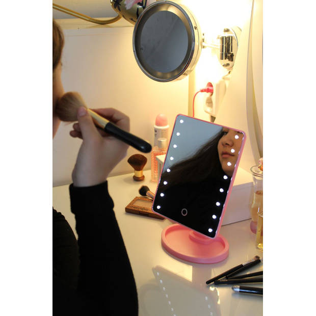 Touch Screen Make-Up Spiegel met LED verlichting - Roze