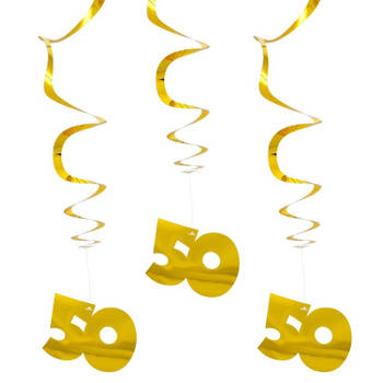 6x Spiraal hangdecoratie goud 50 jaar - Hangdecoratie