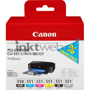 Canon CLI-551 6-pack zwart en kleur cartridge