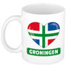 Hartje vlag Groningen mok / beker - wit - 300 ml - keramiek - feest mokken