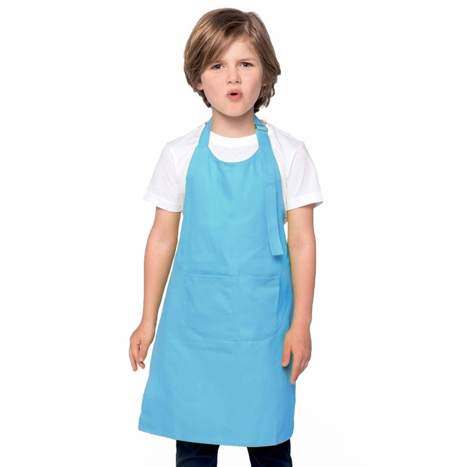 Basic schort kind blauw keukenschort- kliederschort- kookschort- knutselschort- kinderschort