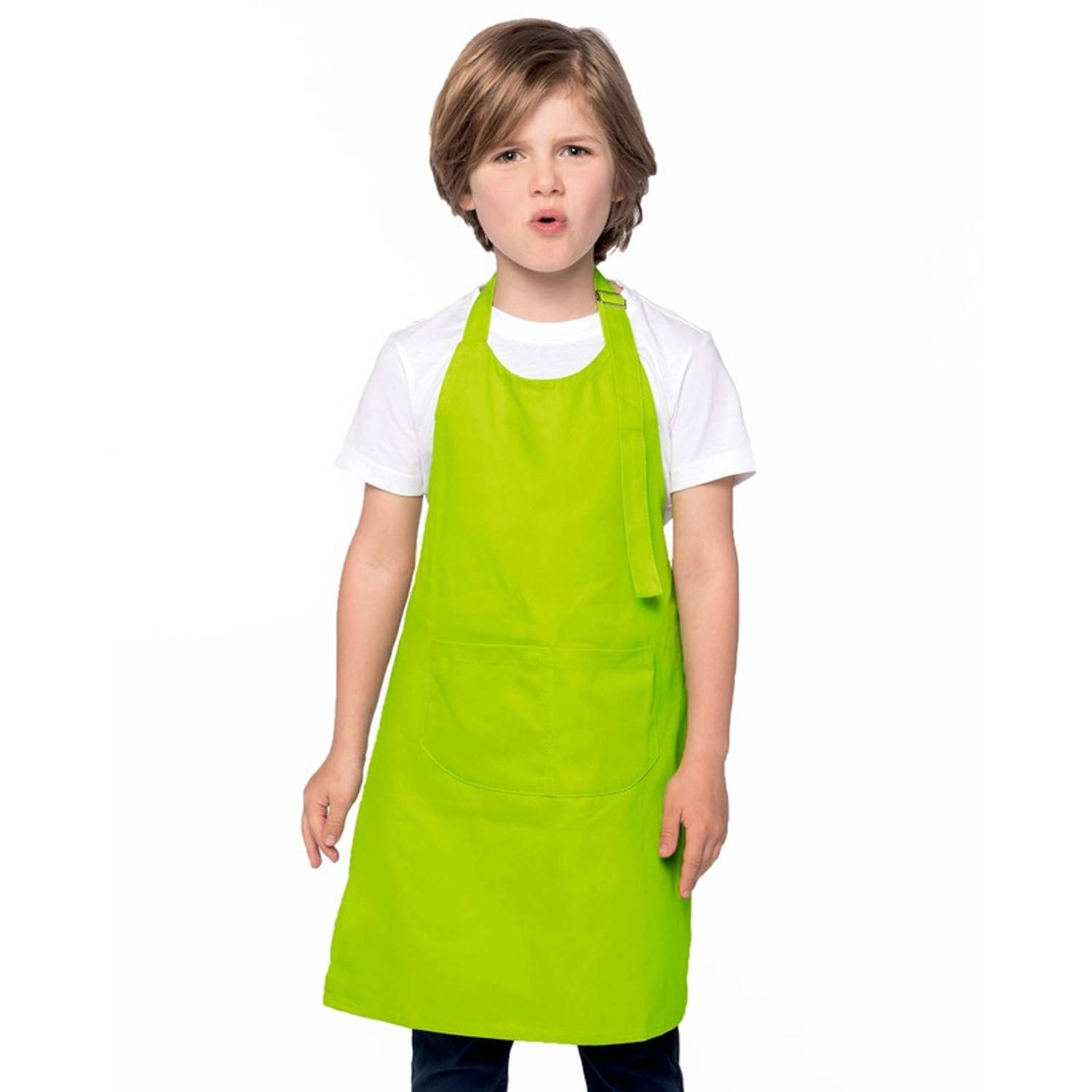 Basic schort kind lime groen keukenschort- kliederschort- kookschort- knutselschort- kinderschort