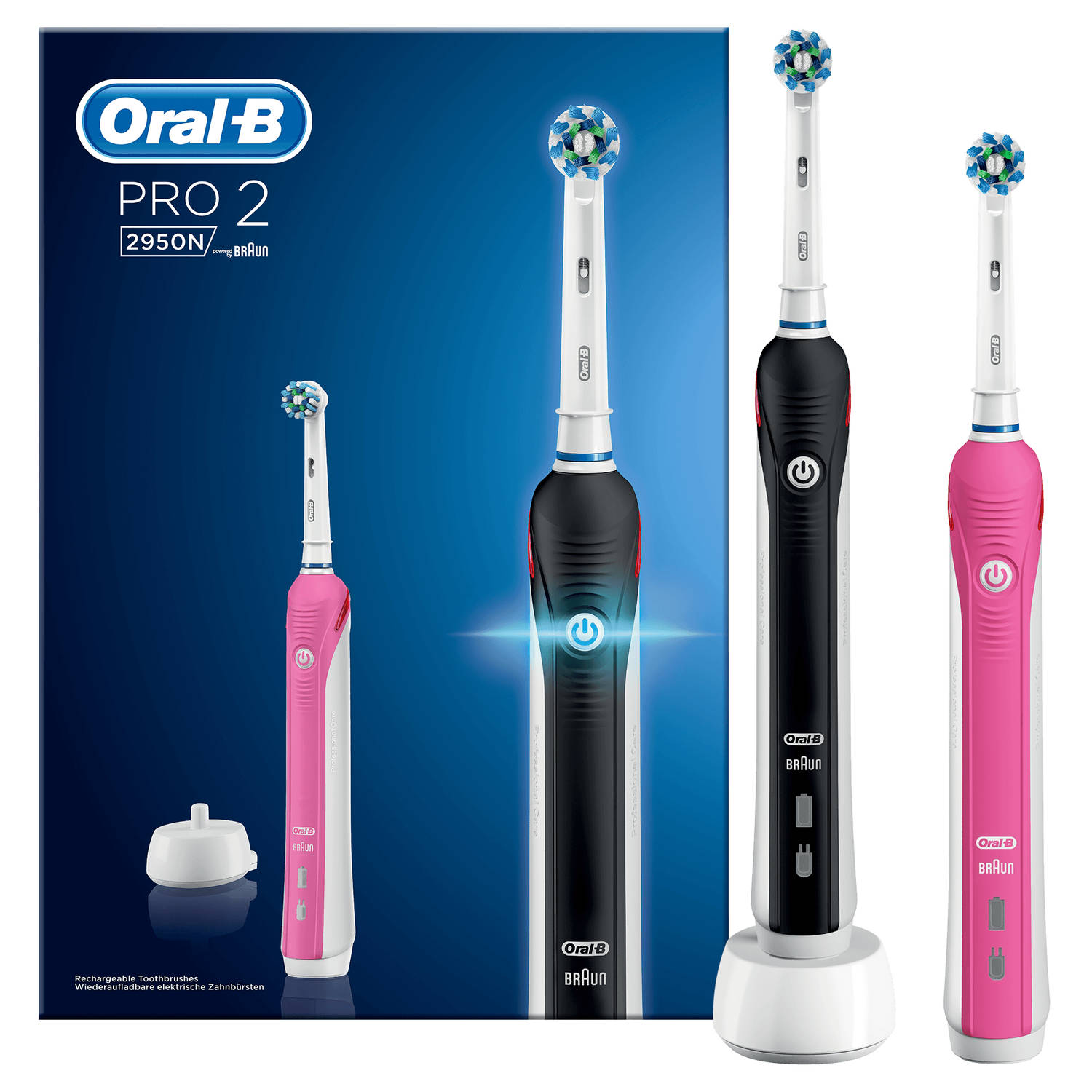 trainer Moeras Rijke man Oral-B elektrische tandenborstel Pro 2 2950N Duo zwart en roze - 2  poetsstanden | Blokker