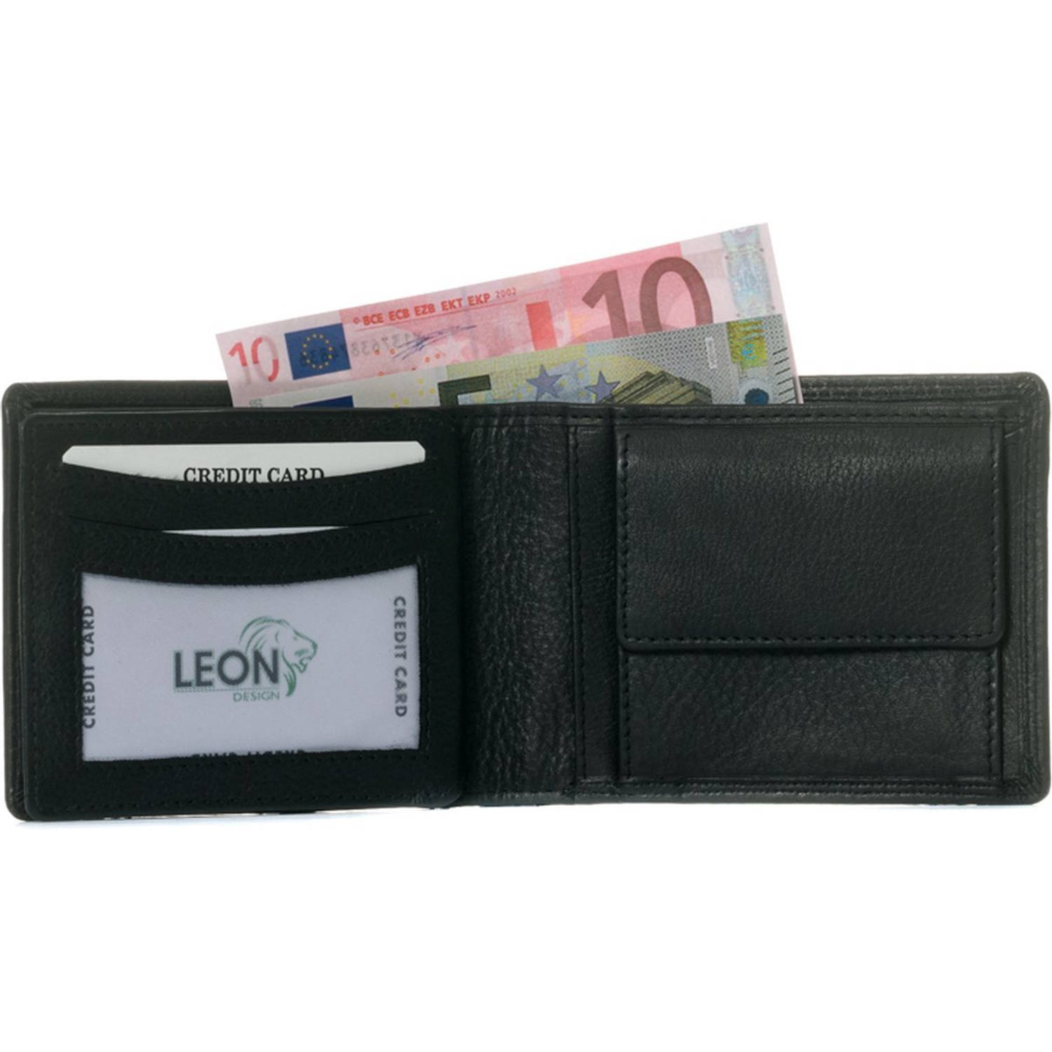 LeonDesign 16-B703-04 portemonnee zwart leer