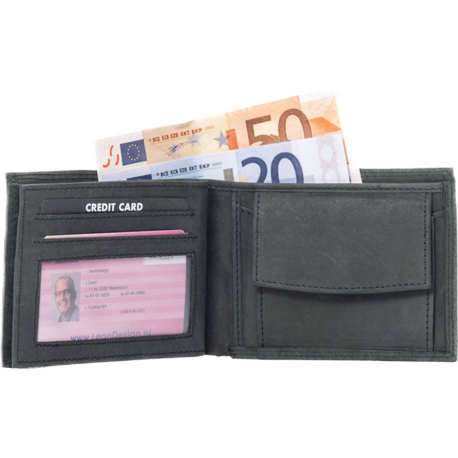 LeonDesign 26-B703-11-L2 portemonnee papiergeldvakken gevoerd met leer hunter bruin leer