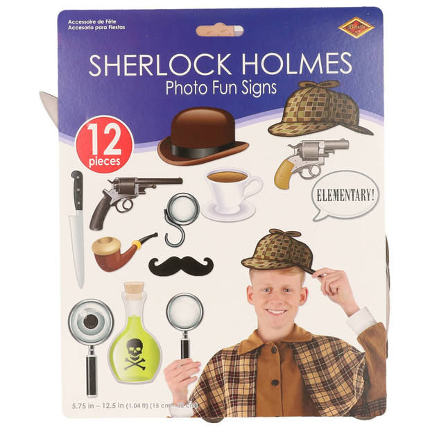 Foto prop set Detective - 12-delig - dubbelzijdig - Holmes/mysterie thema feest - photo booth - Fotoprops