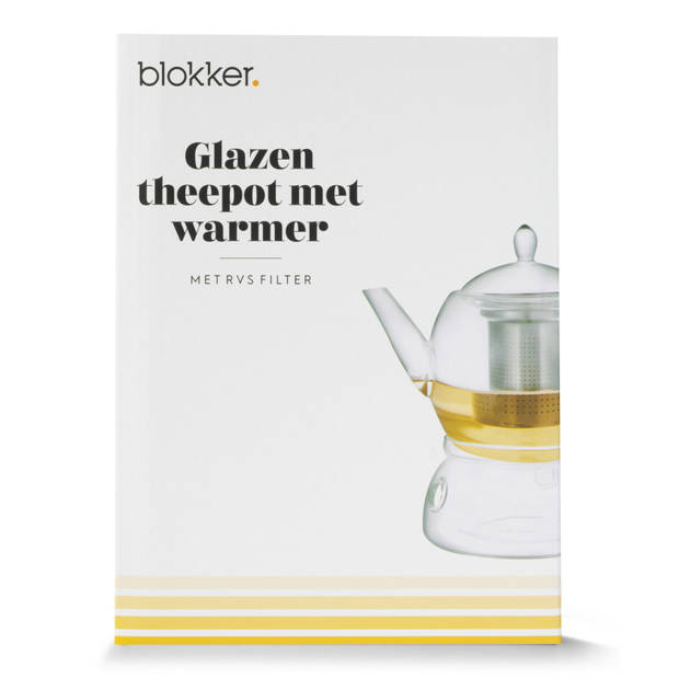 Blokker theepot - met warmer & filter - glas - 1,35 liter