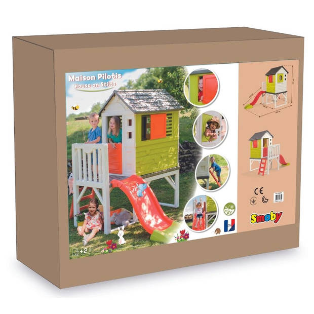 Smoby speelhuis op palen junior 260 x 160 cm wit/groen/rood